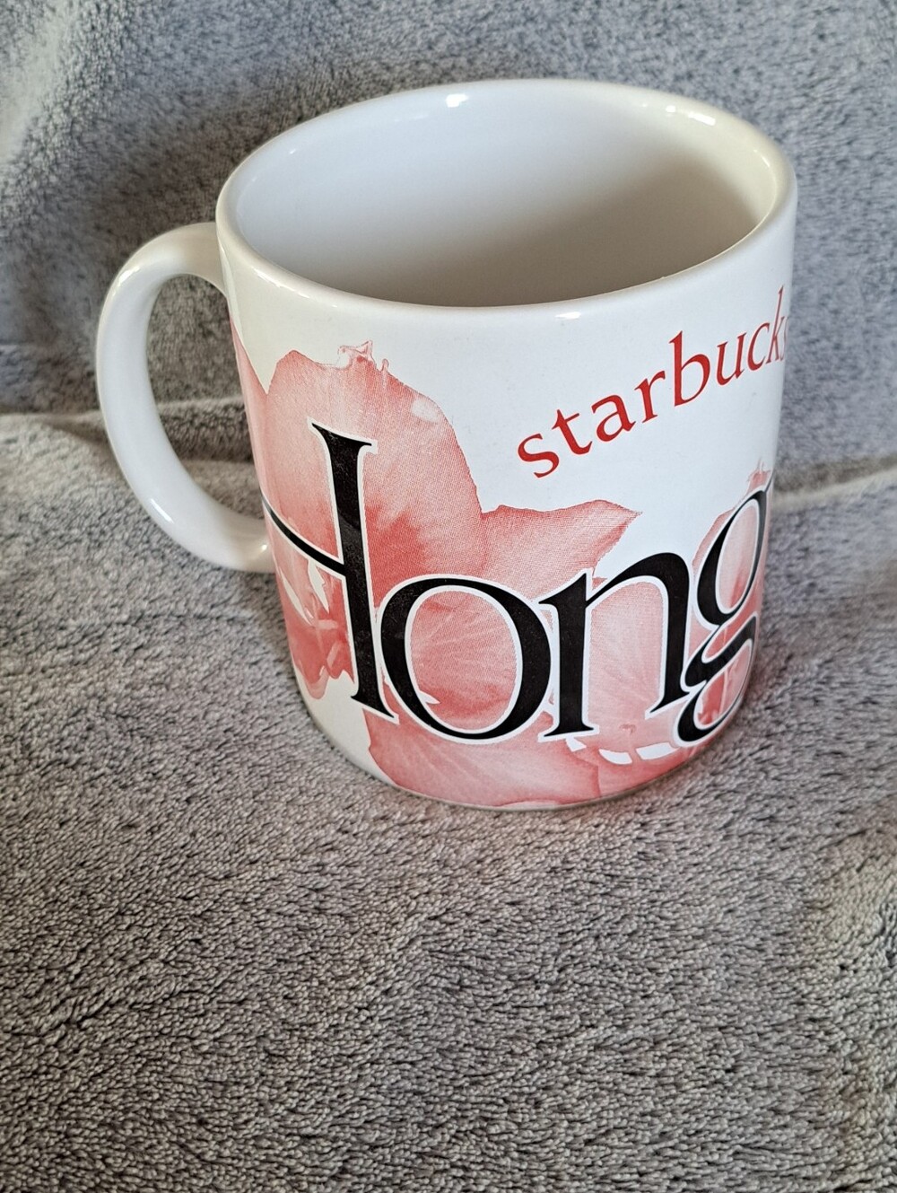Vintage Starbucks White Mug with Pink Floral Hong Kong Design